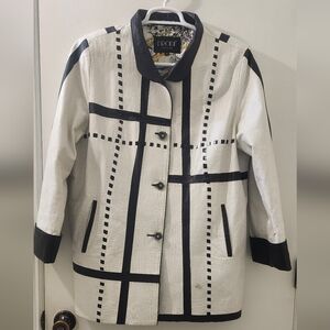 Prodi Women's Black and White Jacket, Leather, Size Extra Large.
